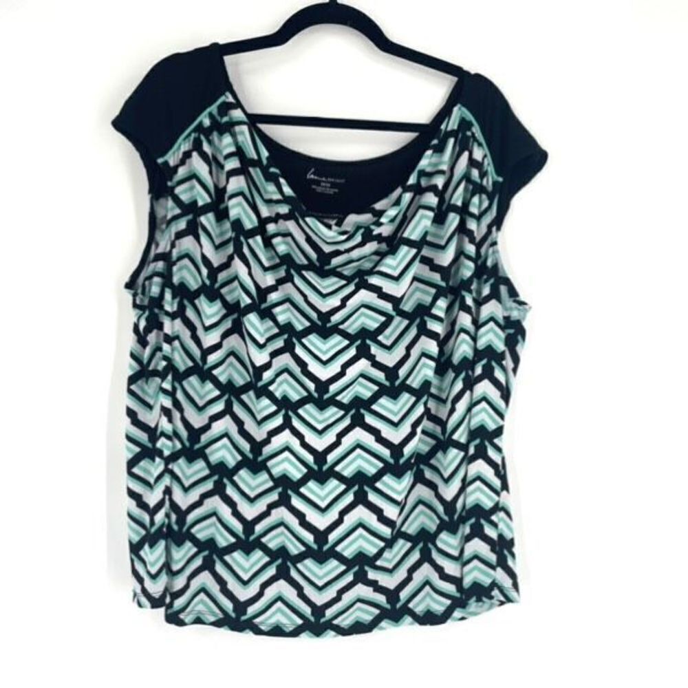 Lane Bryant Women's Geometric Print Cap Sleeve Top Blouse Multi-Color Size 22/24